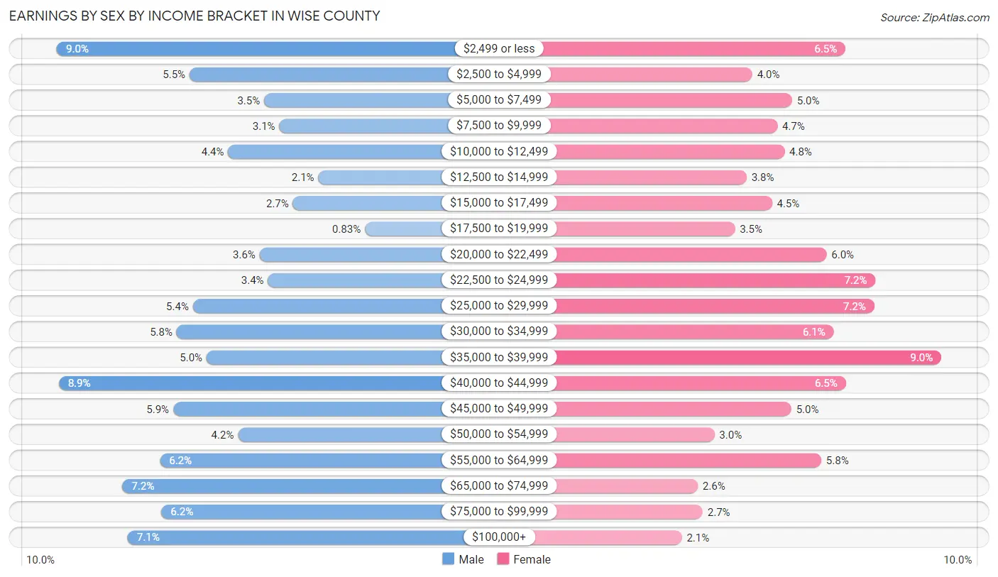 Earnings by Sex by Income Bracket in Wise County