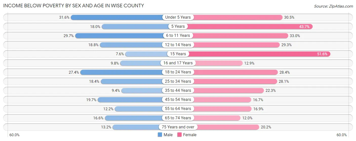 Income Below Poverty by Sex and Age in Wise County