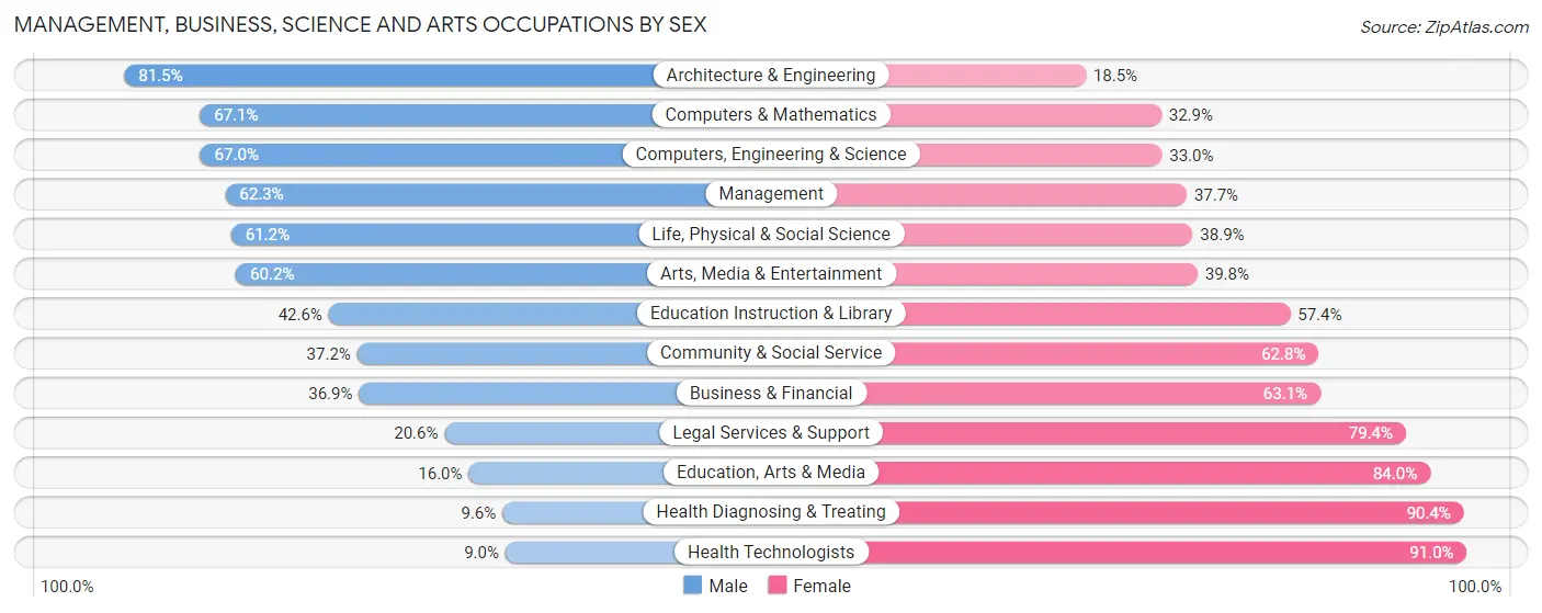 Management, Business, Science and Arts Occupations by Sex in Wise County