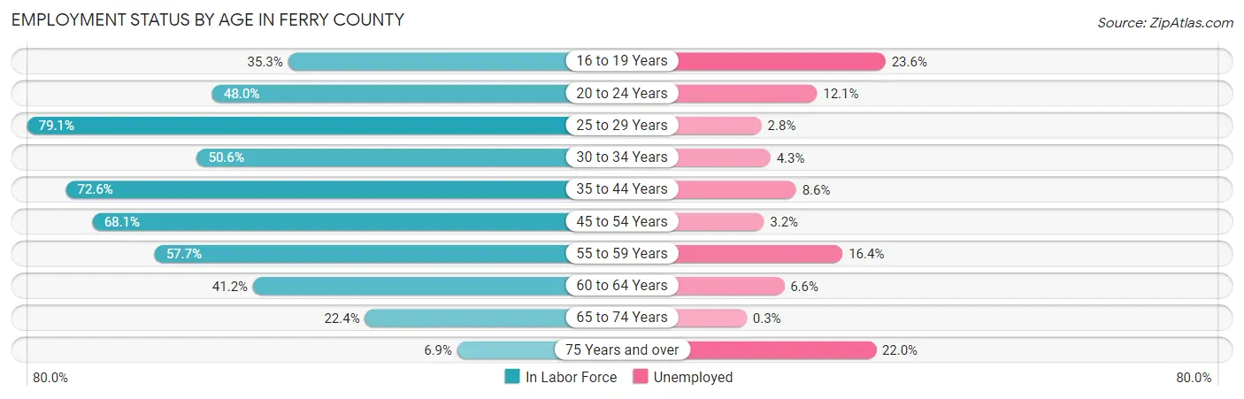 Employment Status by Age in Ferry County