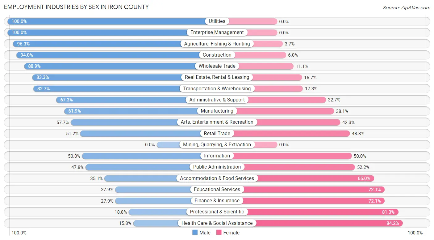 Employment Industries by Sex in Iron County