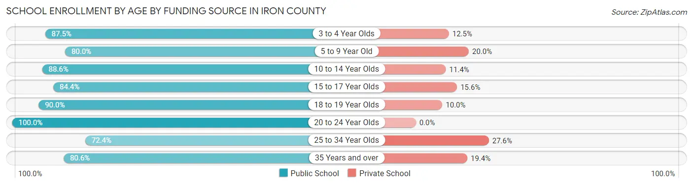 School Enrollment by Age by Funding Source in Iron County