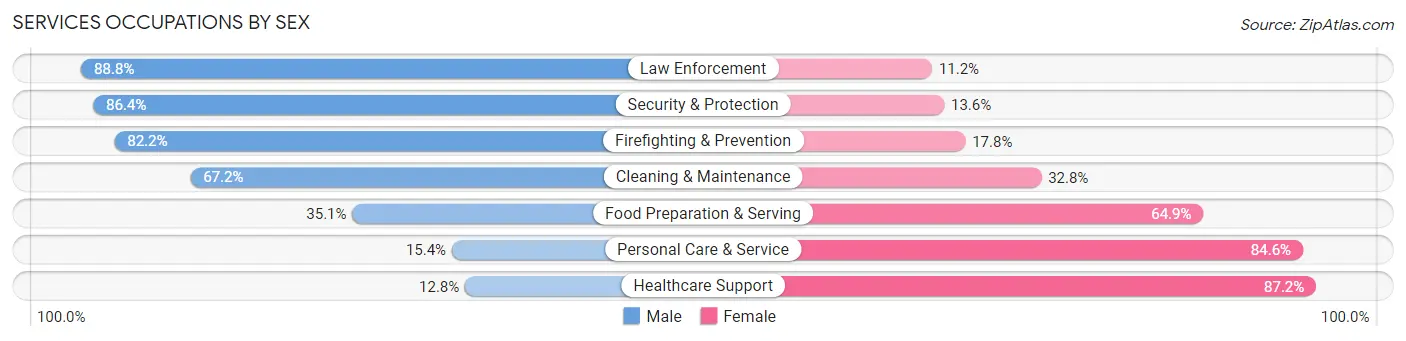 Services Occupations by Sex in Monroe County