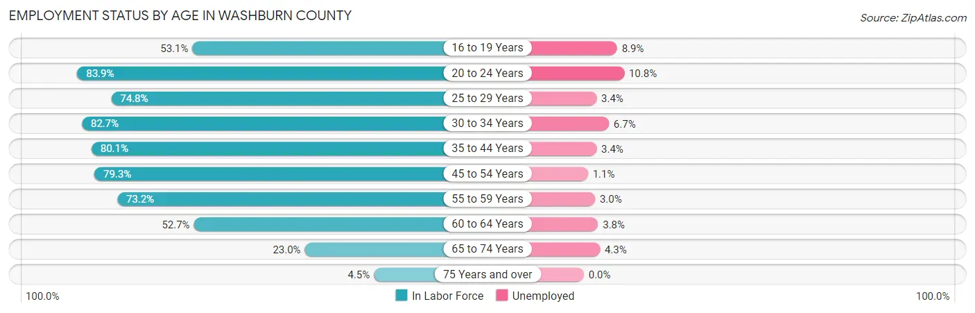 Employment Status by Age in Washburn County