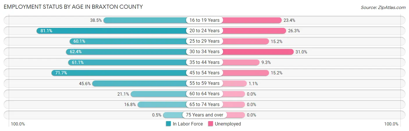 Employment Status by Age in Braxton County