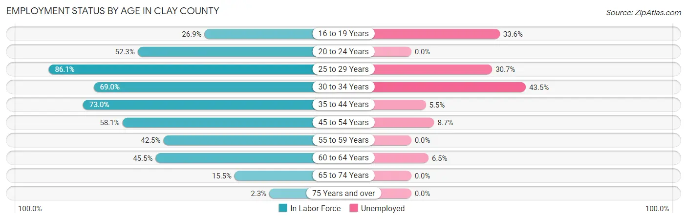 Employment Status by Age in Clay County
