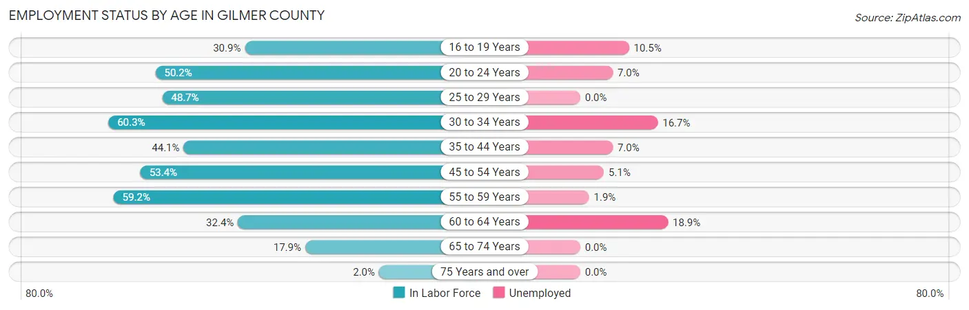 Employment Status by Age in Gilmer County