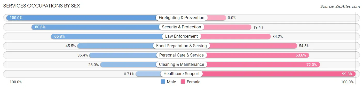 Services Occupations by Sex in Monroe County