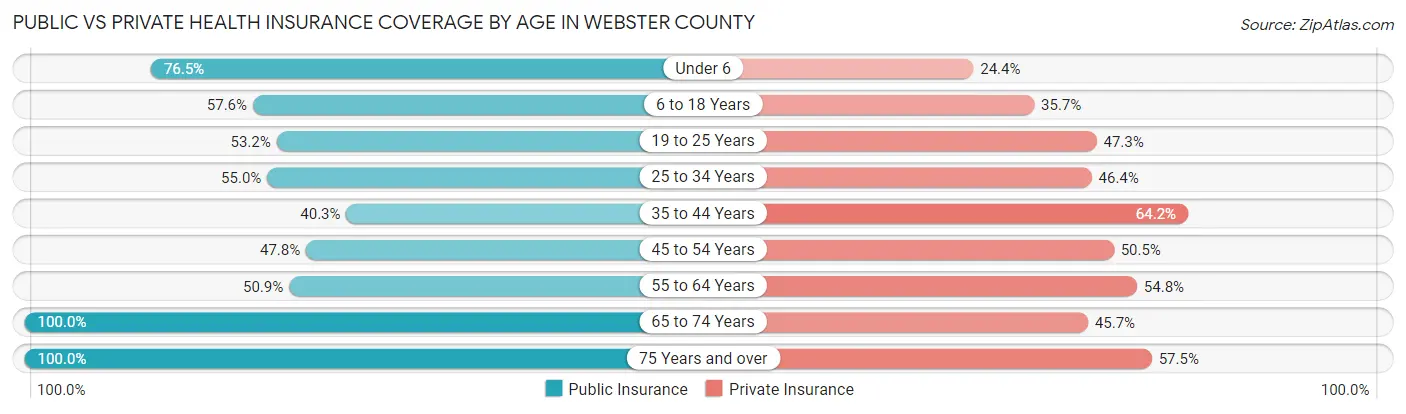 Public vs Private Health Insurance Coverage by Age in Webster County