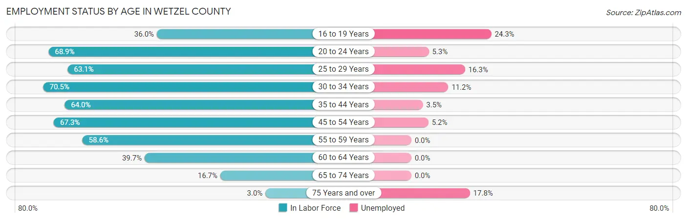 Employment Status by Age in Wetzel County