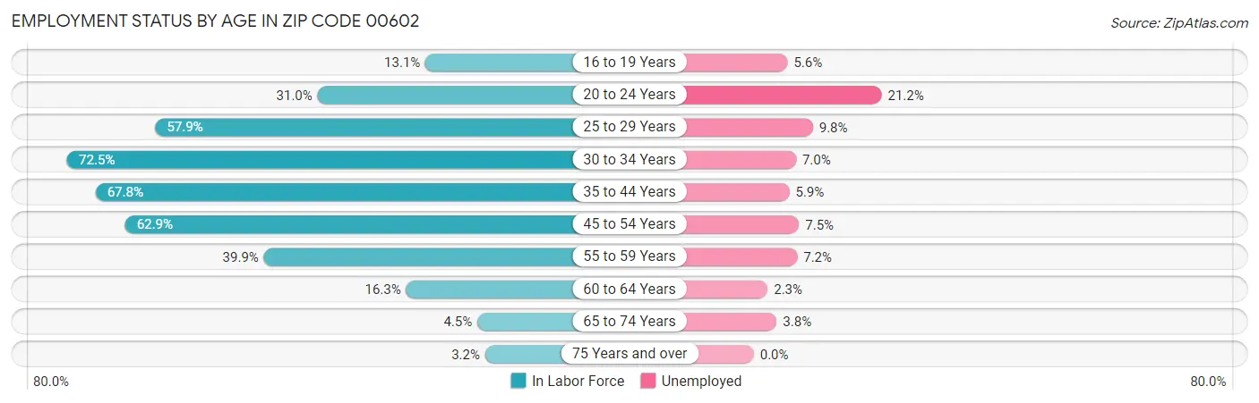 Employment Status by Age in Zip Code 00602