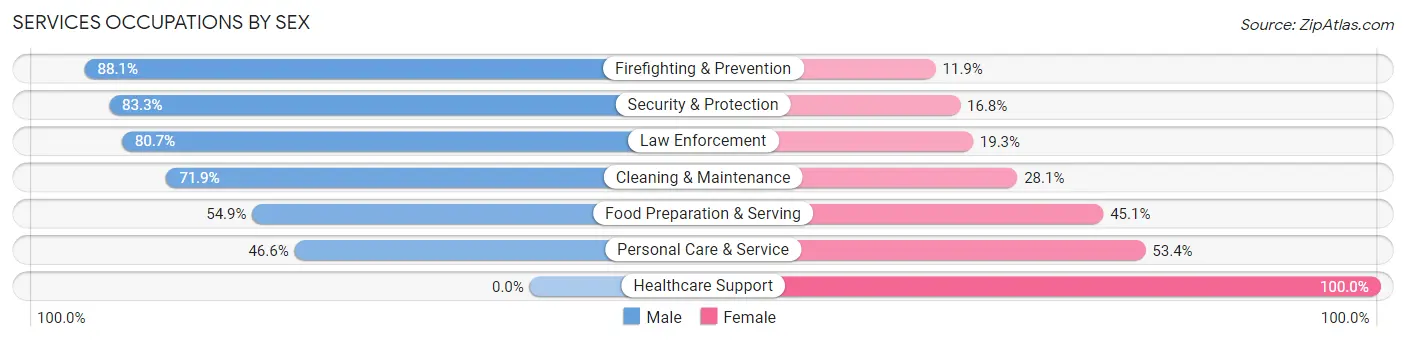 Services Occupations by Sex in Zip Code 00624
