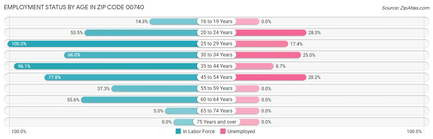 Employment Status by Age in Zip Code 00740