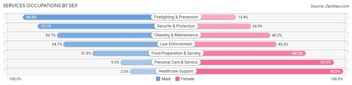 Services Occupations by Sex in Zip Code 01027