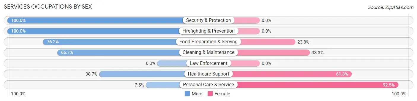 Services Occupations by Sex in Zip Code 01039