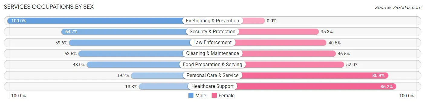 Services Occupations by Sex in Zip Code 01069