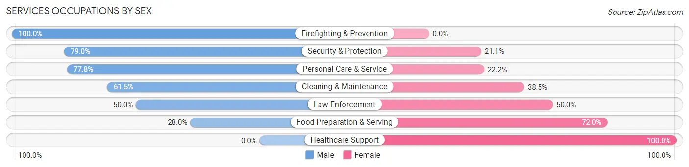Services Occupations by Sex in Zip Code 01072