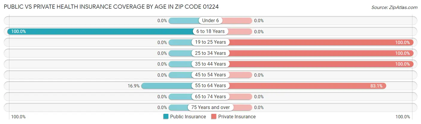 Public vs Private Health Insurance Coverage by Age in Zip Code 01224