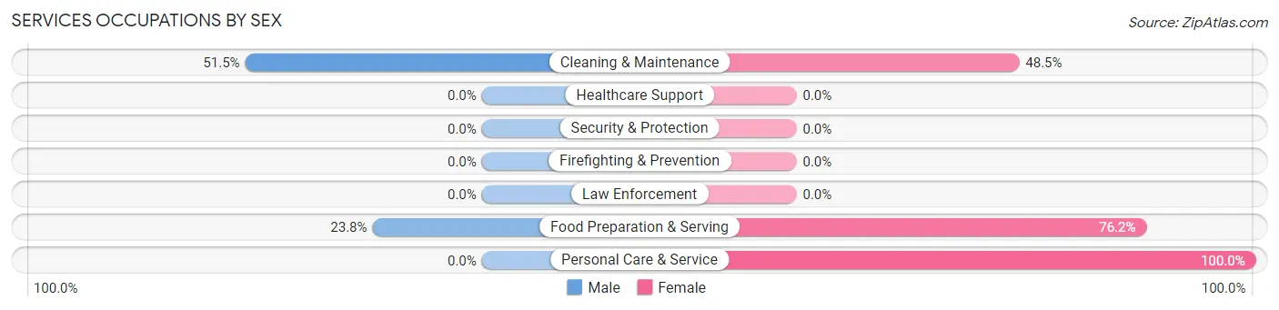Services Occupations by Sex in Zip Code 01266