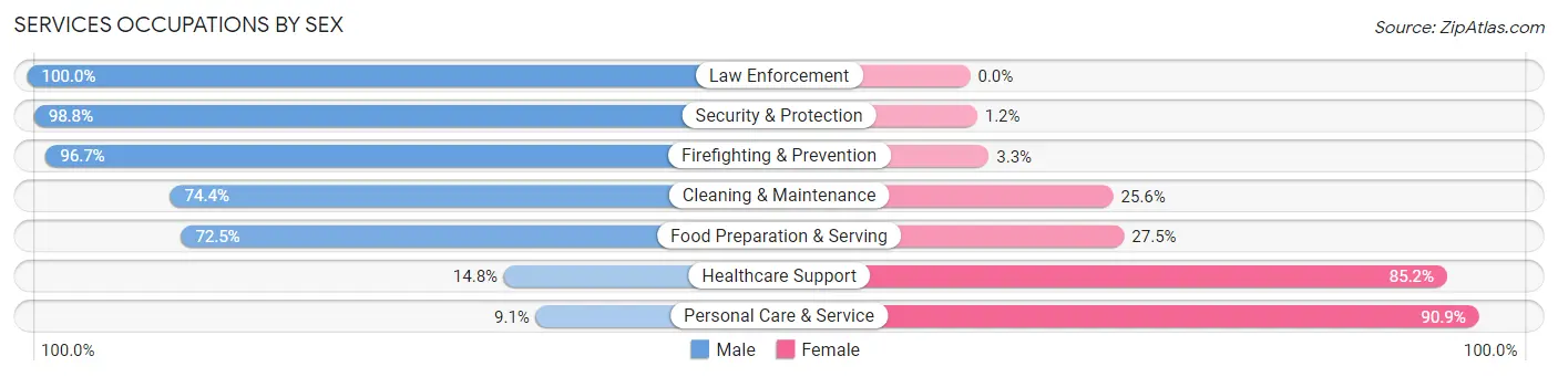 Services Occupations by Sex in Zip Code 01331