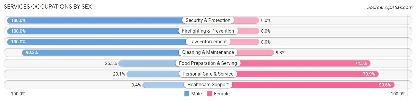 Services Occupations by Sex in Zip Code 01588