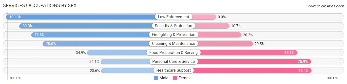 Services Occupations by Sex in Zip Code 01602