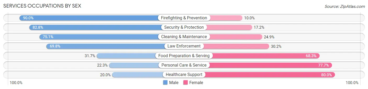 Services Occupations by Sex in Zip Code 01606