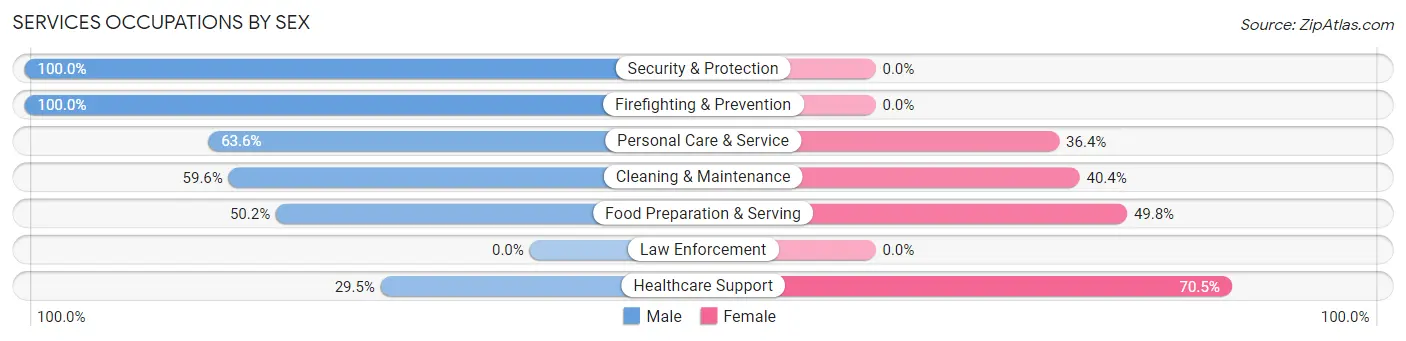 Services Occupations by Sex in Zip Code 01607
