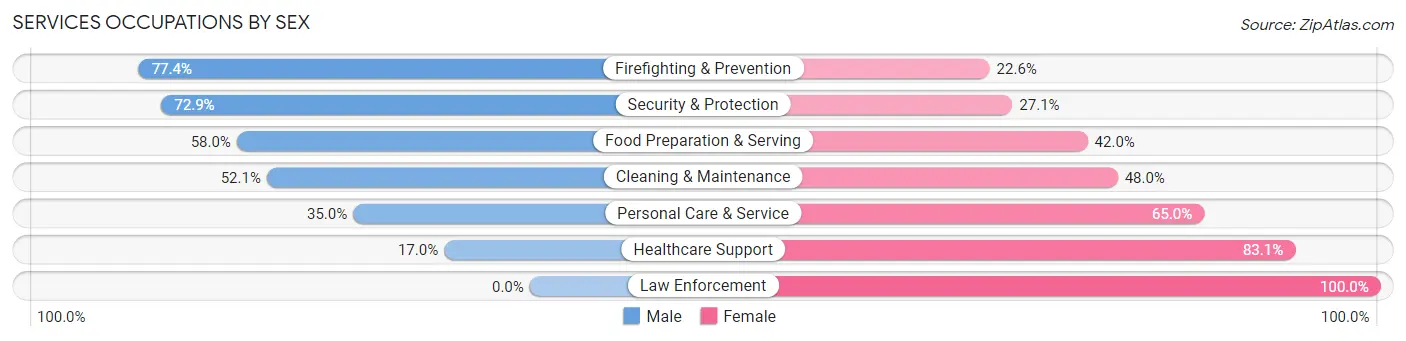 Services Occupations by Sex in Zip Code 01610