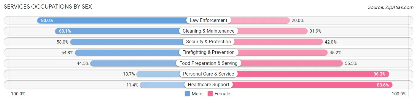 Services Occupations by Sex in Zip Code 01841