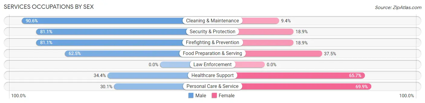Services Occupations by Sex in Zip Code 01890