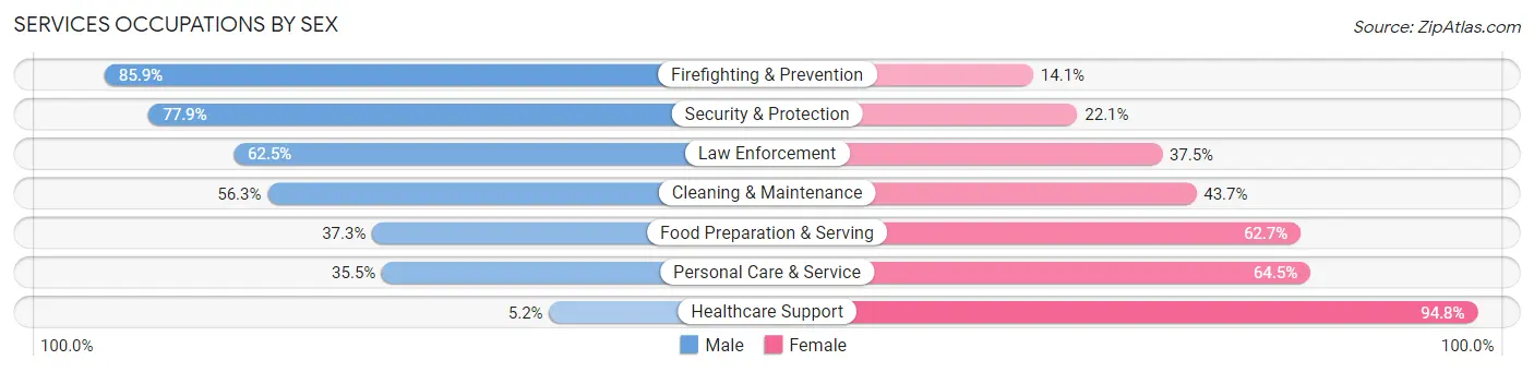 Services Occupations by Sex in Zip Code 01906