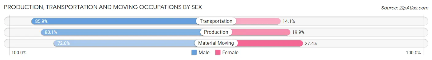 Production, Transportation and Moving Occupations by Sex in Zip Code 02019