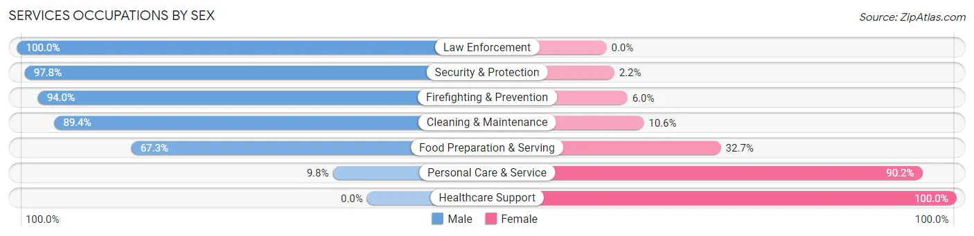 Services Occupations by Sex in Zip Code 02053