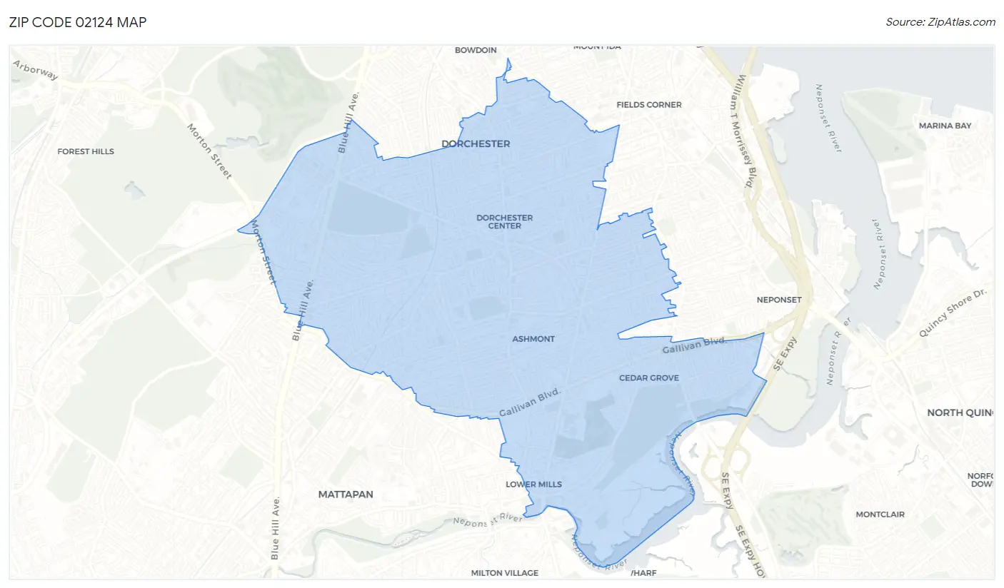 Zip Code 02124 Map