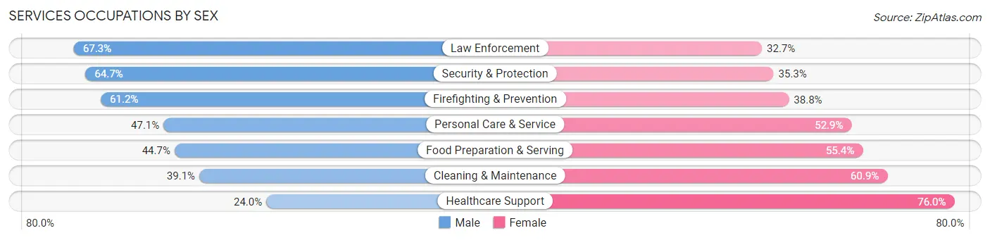 Services Occupations by Sex in Zip Code 02135