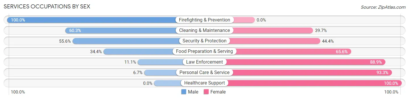 Services Occupations by Sex in Zip Code 02140