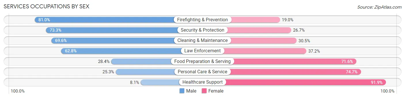 Services Occupations by Sex in Zip Code 02143