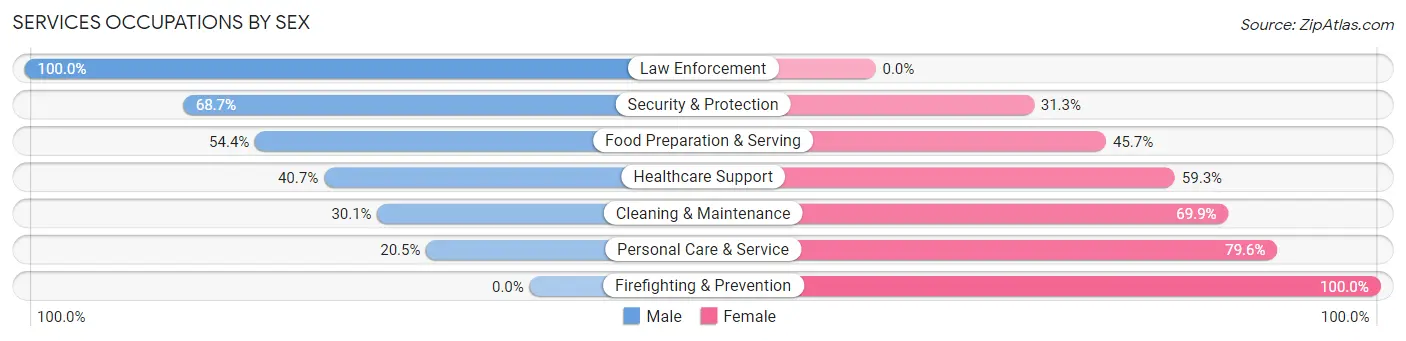 Services Occupations by Sex in Zip Code 02170