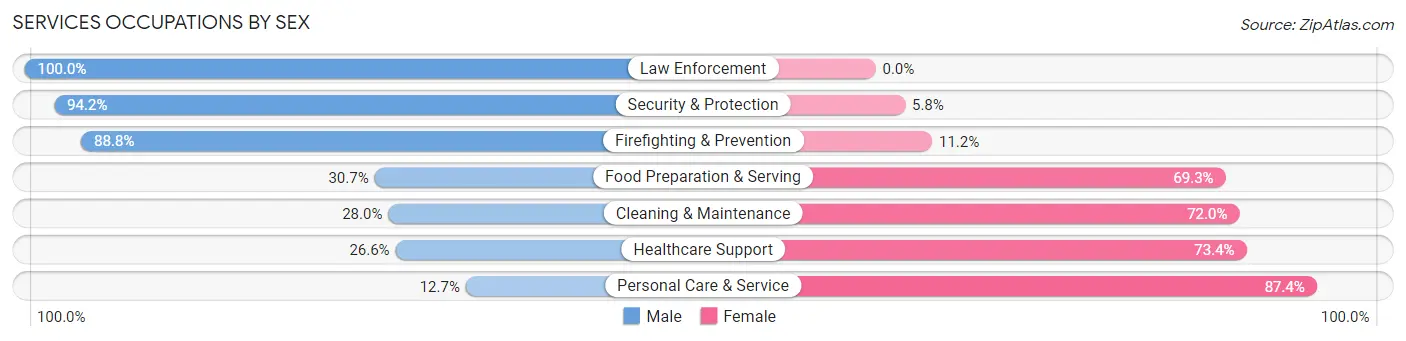 Services Occupations by Sex in Zip Code 02190