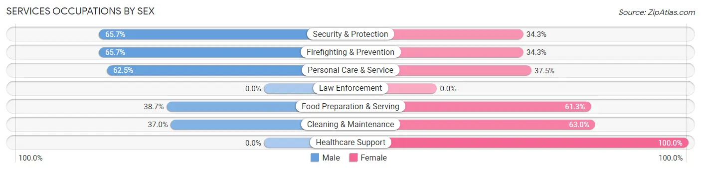 Services Occupations by Sex in Zip Code 02325