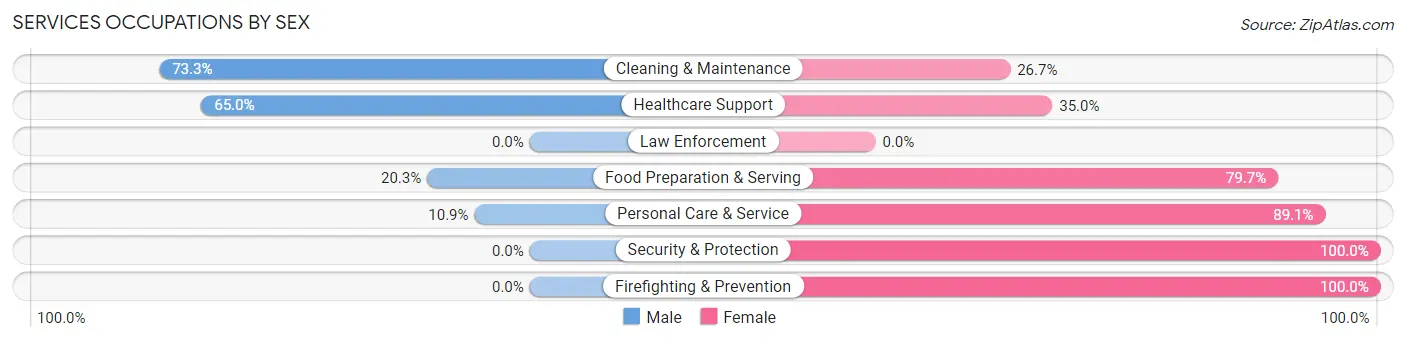 Services Occupations by Sex in Zip Code 02357