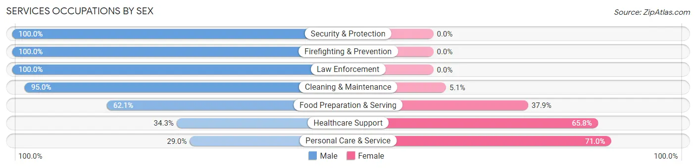 Services Occupations by Sex in Zip Code 02364