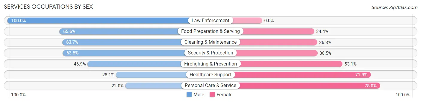 Services Occupations by Sex in Zip Code 02368