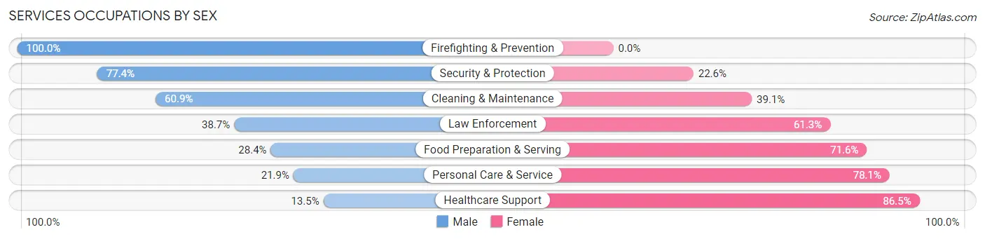 Services Occupations by Sex in Zip Code 02445