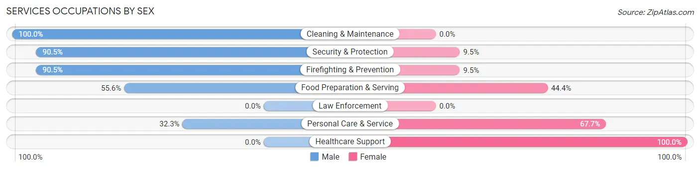 Services Occupations by Sex in Zip Code 02466