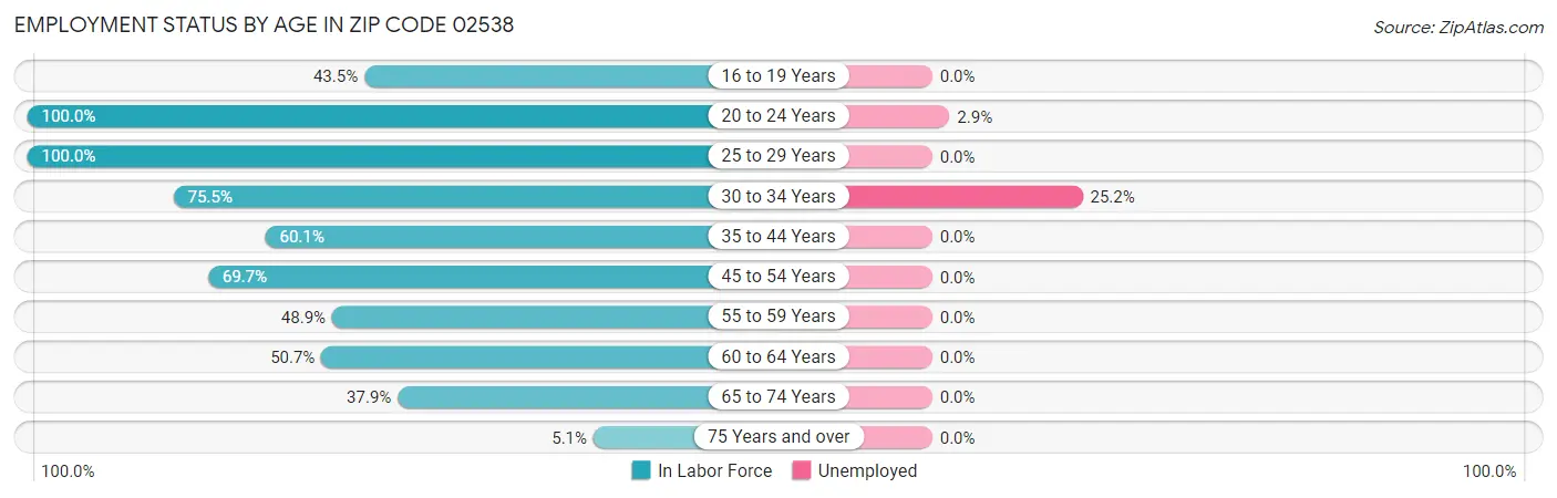 Employment Status by Age in Zip Code 02538