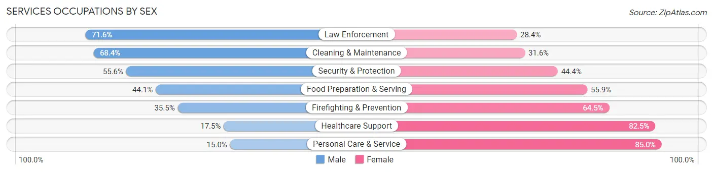 Services Occupations by Sex in Zip Code 02740