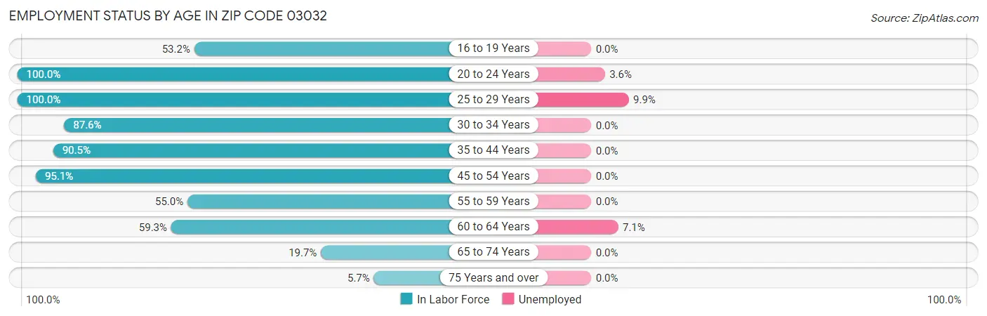 Employment Status by Age in Zip Code 03032