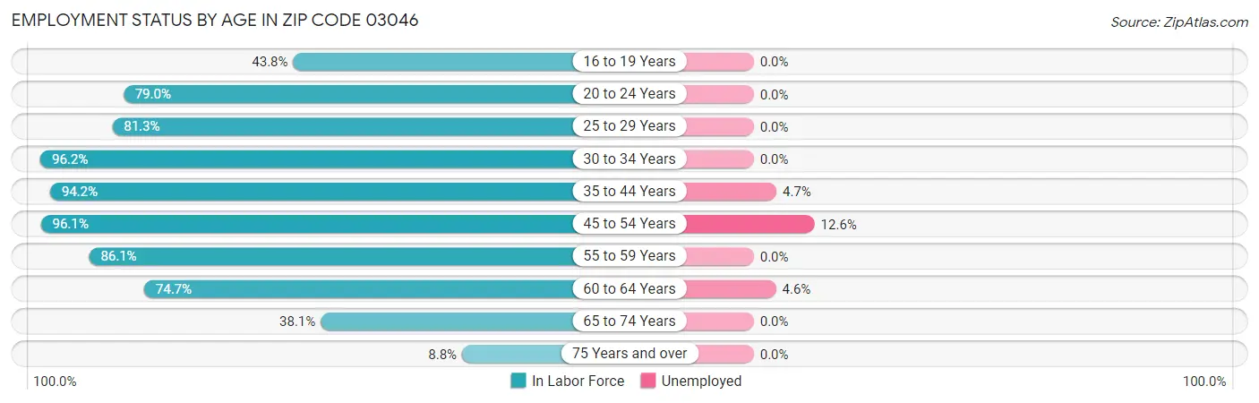 Employment Status by Age in Zip Code 03046